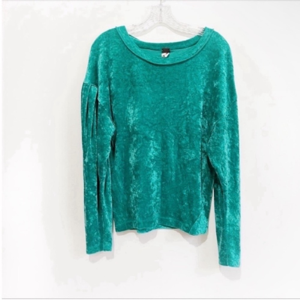We the Free Milan sweater teal crushed velvet pullover oversized dolman sleeve - Picture 2 of 9
